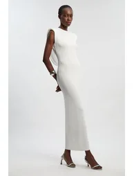 Petite Viscose Blend Slinky Drape Plunge Back Knit Maxi Dress