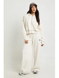 Contrast Stitch Athletics Club Boxy Zip Through Hooded Tracksuit - stone