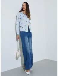 Blue Striped Lemon Print Casual Shirt - 1