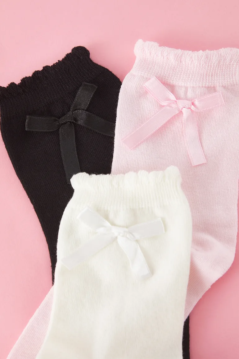 Black-Powder-White 3-Pack Cotton Ribbon/Bow and Slice Detailed Knitted Socks - 2