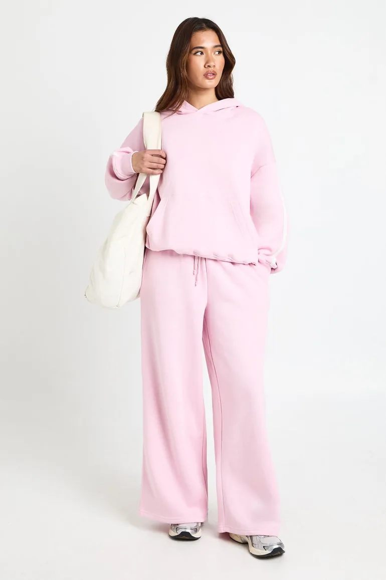 Side Stripe Hooded Straight Leg Tracksuit - baby pink - 2
