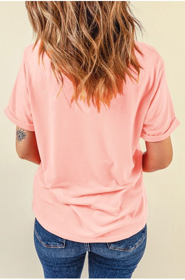 Pink Casual Plain Crew Neck Tee product thumbnail 3