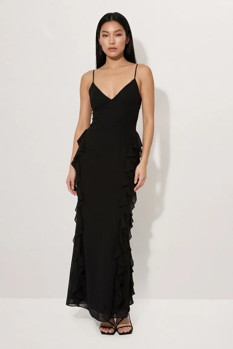 Ruffle Detail Open Back Maxi Dress