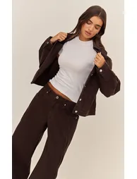 Dark Chocolate Pleat Detail Boxy Denim Jacket - 3