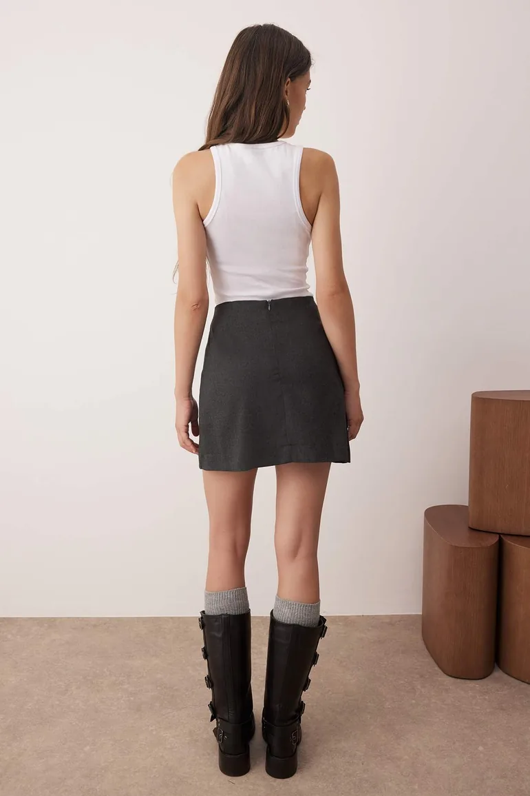 Anthracite Belt Detailed Mini Skirt - 4