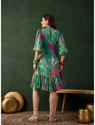 Printed A-Line Ethnic Knee-Length Dress - 3