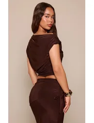 Dark Brown Draped Slinky Top - 1