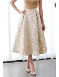 Thriving Golden Blossom Embossed Jacquard Midi Skirt - 1