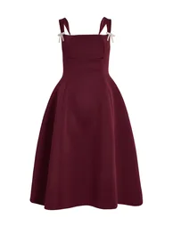 Dark Red Diamante Bow Midi Dress - 3