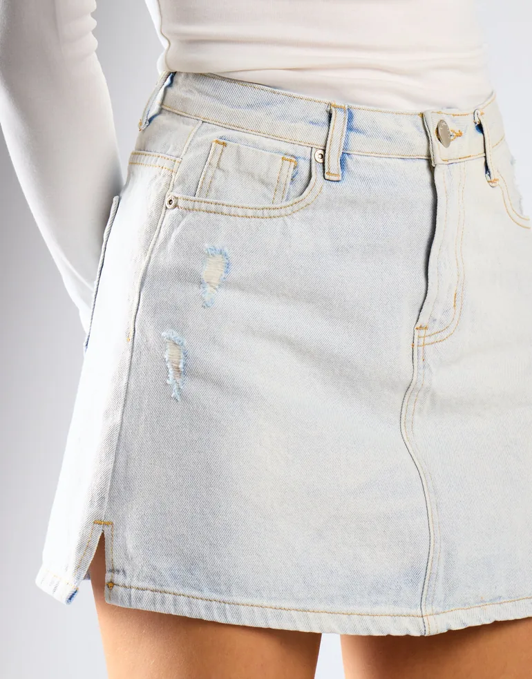 Blue Denim Column Mini Skirt - 2