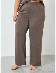 Plus Size Brown Knitted Shirt and Pyjama Set - 3