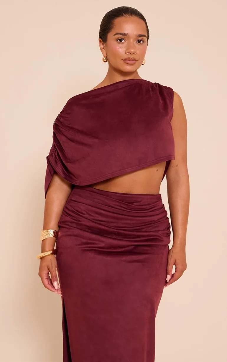 Shape Wine Faux Suede Cowl Drape Top - 5
