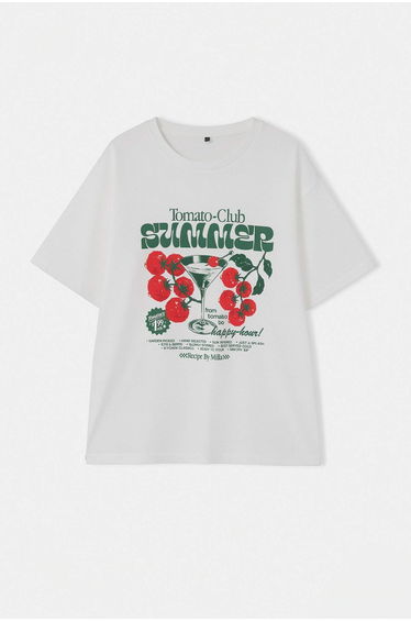 Ecru 100% Single Jersey Printed Oversize/Relaxed Fit Knitted Plus Size T-Shirt