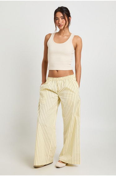 Stripe Cotton Low Rise Wide Leg Trouser - lemon