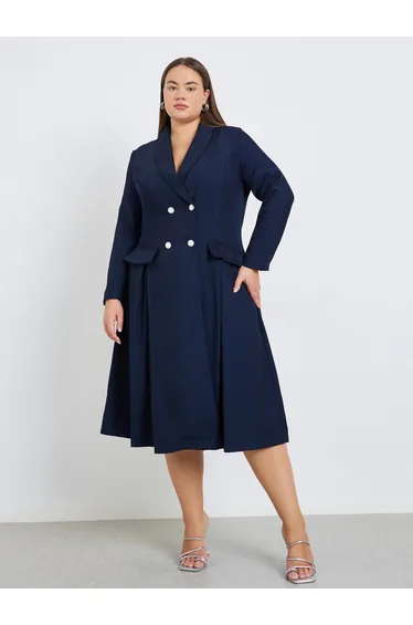 Plus Size Fold Pleat Blazer Midi Dress