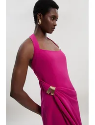 Polished Tailored Halter Neck Gathered Midi Dress - 1