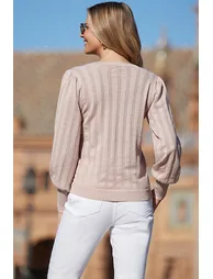 Blush Pink Sparkle Metallic Pointelle Jumper - 3