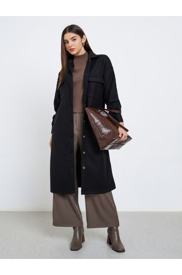 Black Oversized Wool Like Coat