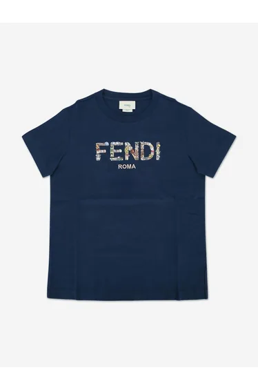 Fendi Boys Logo T-Shirt in Navy