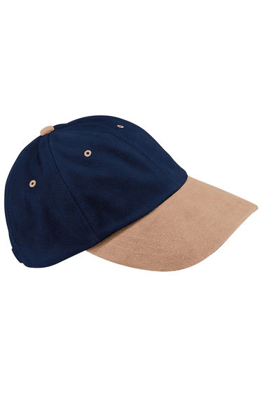 Beechfield Unisex Low Profile Heavy Brushed Cotton Baseball Cap - French Navy/Taupe