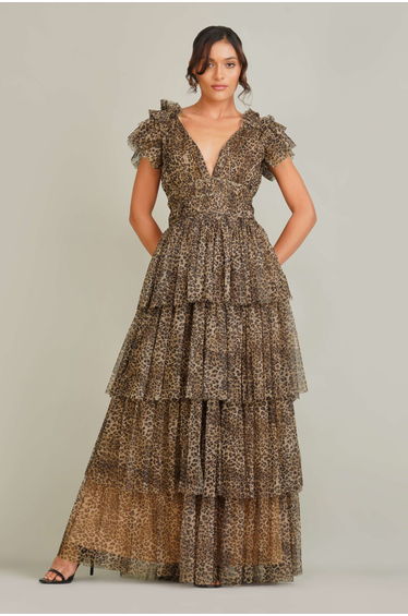 Naomi Tulle Maxi Dress in Animal Print