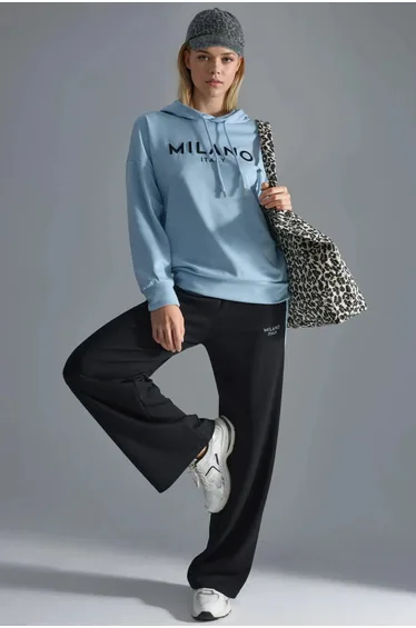 Modal Touch Hooded Embroidered Long Wide Leg Two-Piece Co-ord Set Bersan Collection