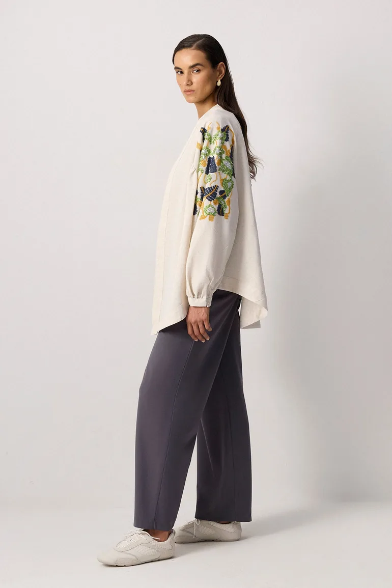 LINEN TEXTURED EMBROIDERED KIMONO - 3