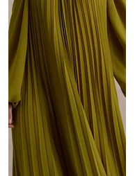 Reyna | Olive Pleated Chiffon Cold-Shoulder Maxi Dress - 5