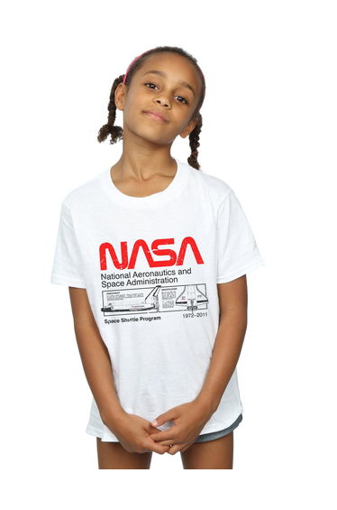 NASA Girls Classic Space Shuttle Cotton T-Shirt - White