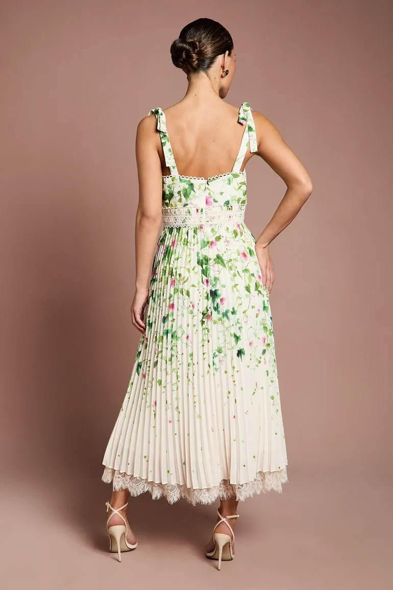 Pleated Printed Georgette Midi Dress - 2