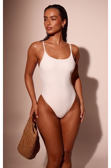 White Basic Low Back Swimsuit