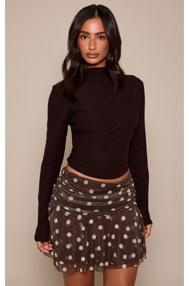 Petite Chocolate Polka Dot Mesh Ruffle Skirt