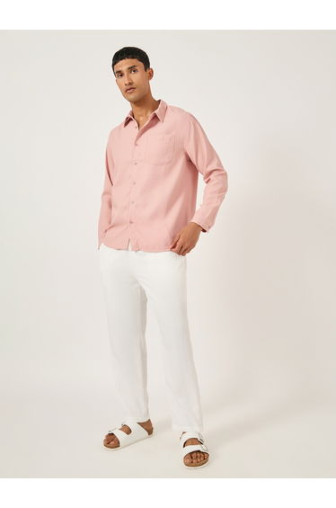 Textured Spread Collar Regular Fit Shirt with Pocket Detail