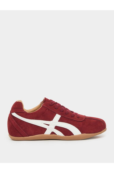 Women Burgundy Suede Lace-Up Sneakers