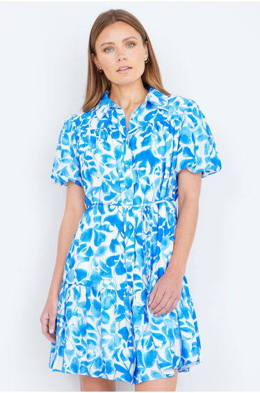 Yumi Blue Floral Print Viscose Relaxed Shirt Dress product thumbnail 4