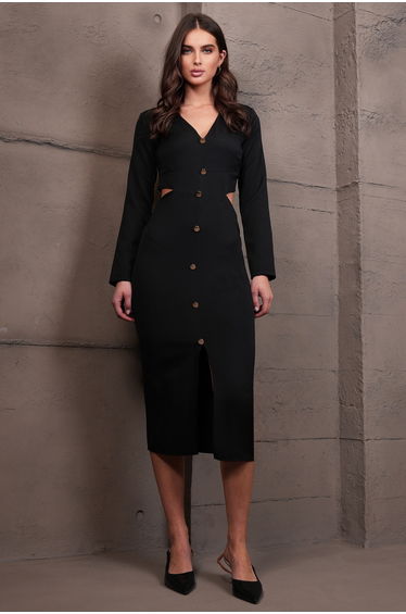 Women's Black Backless Slit Maxi Length Dress