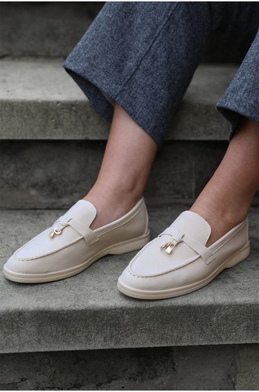 PEGASUS WIDE FIT SLIP ON TRIM LOAFERS WITH ACCESSORY DETAILING IN BEIGE SUEDE product thumbnail 3