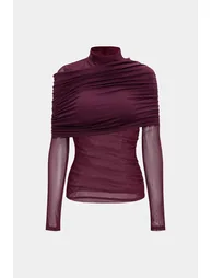 توب ميكاس شيفون أحمر بأكمام طويلة