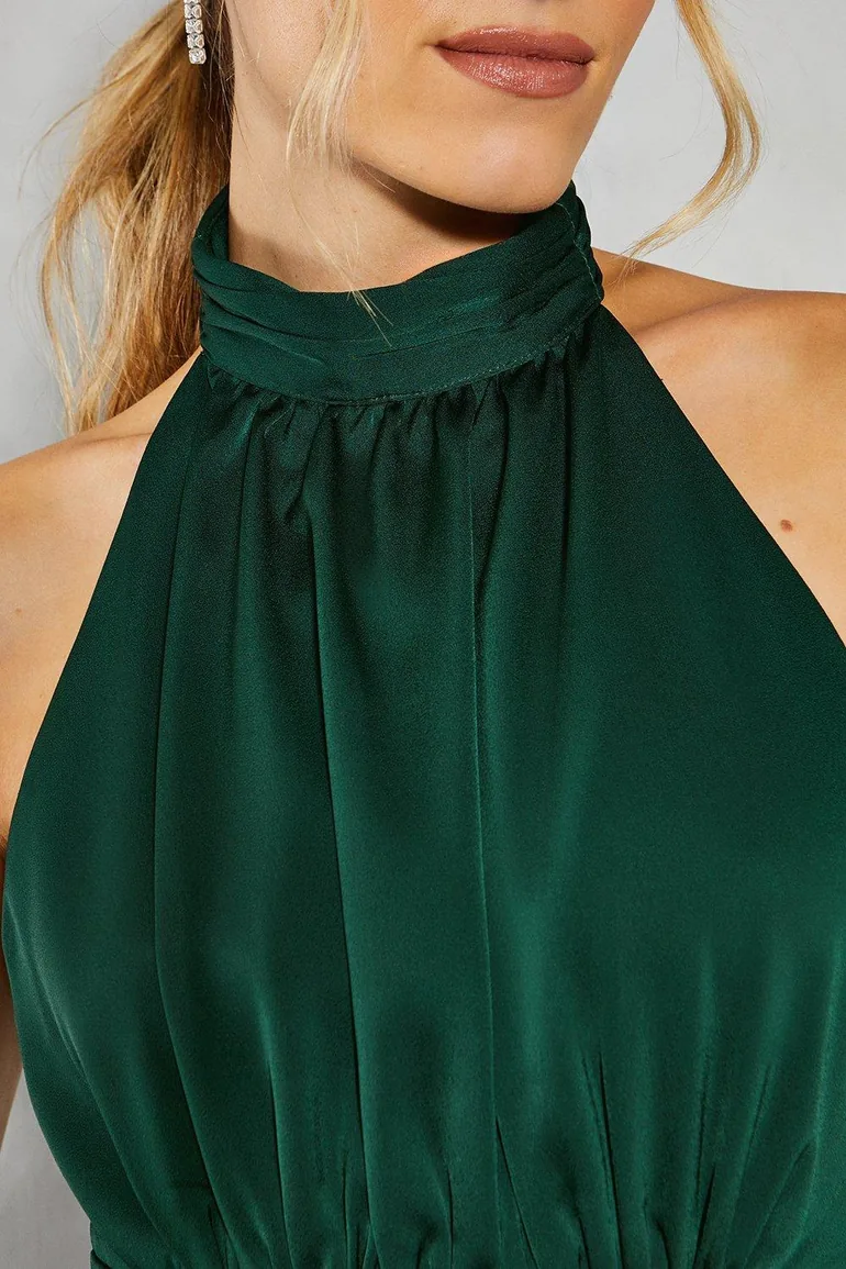 Satin Halter Bias Cut Maxi Dress - 3
