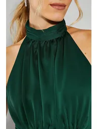 Satin Halter Bias Cut Maxi Dress - 3