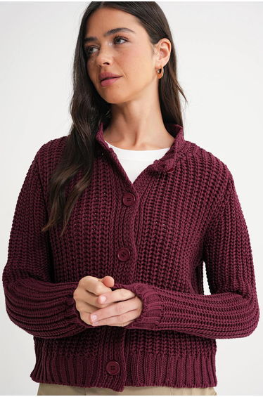 Mixray Textured Ribbed Knit Cardigan with Buttons
