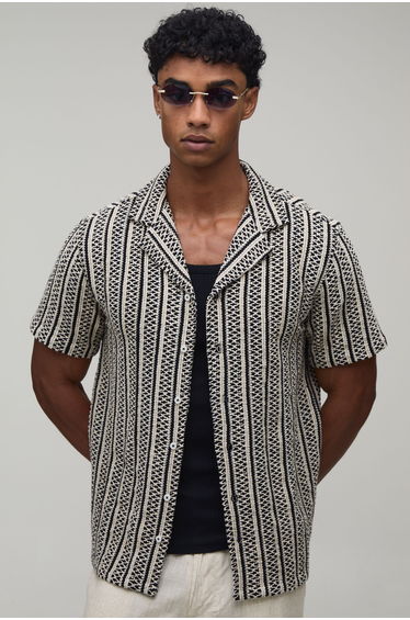 Regular Fit Basket Weave Shirt - black