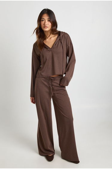 Stripe Wide Leg Drawstring Trouser - chocolate