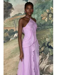 Pleated Frill Halter Neck Midi Dress - 4