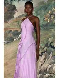 Pleated Frill Halter Neck Midi Dress - 3