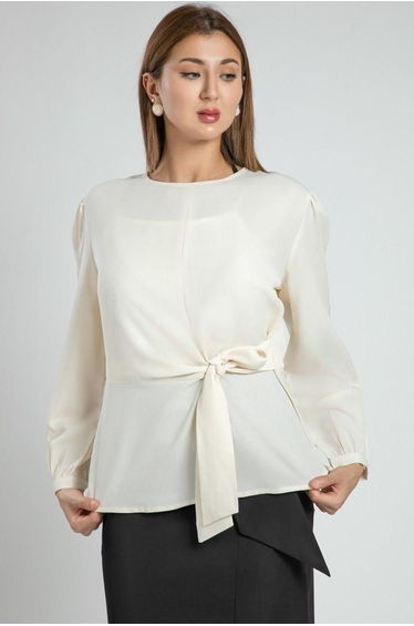 Office Style Blouse With Waist Tie