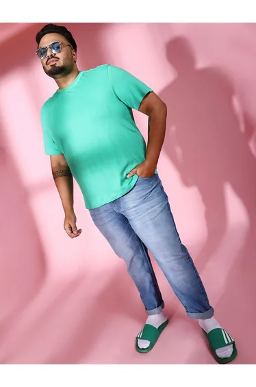 Plus Size Men Slim Fit Faded Jeans