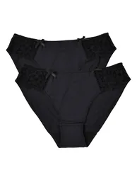 Pack of 2 Pairs of Lace and Microfibre Briefs
