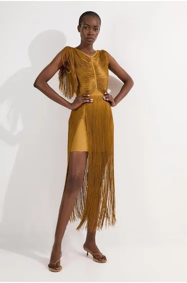 Maxi Draped Fringe Knitted Mini Dress