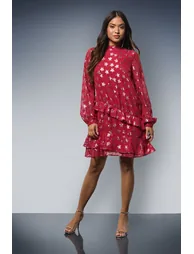 Petite DP Luxe Star Jacquard Ruffle Shift Mini Dress